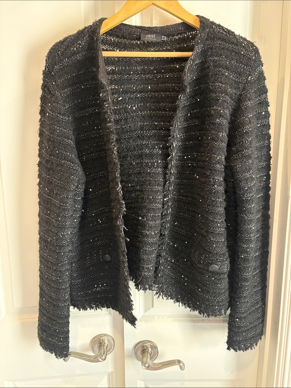 Yest Black Metallic-Thread Open Cardigan